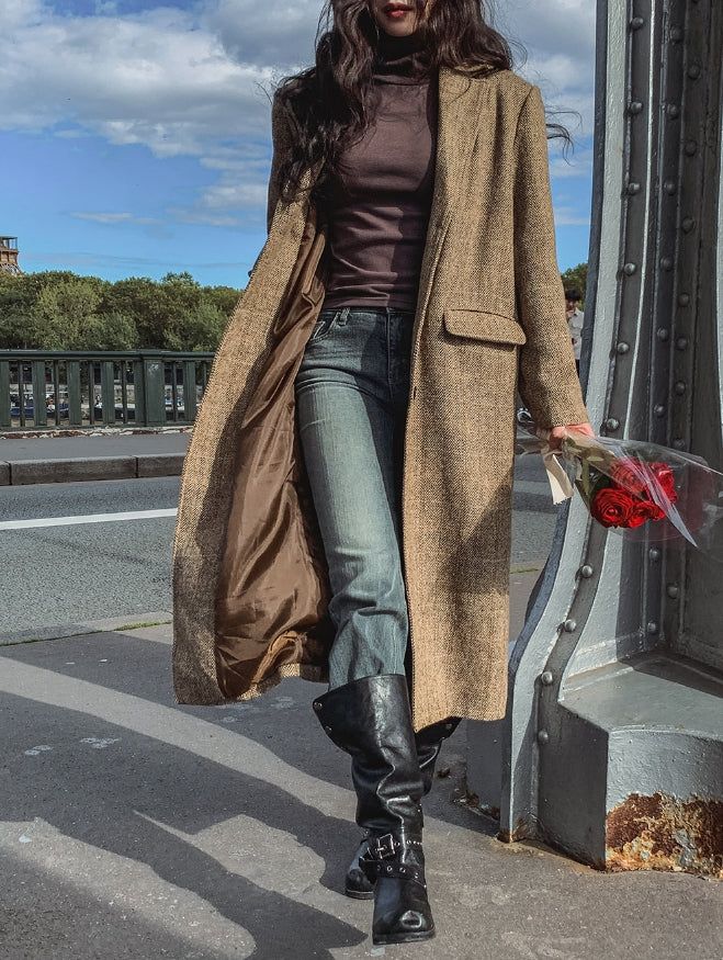 Benia Herringbone Long Coat