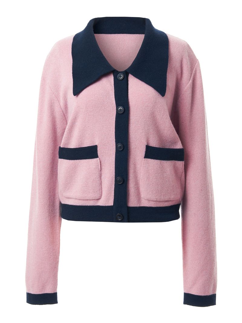 FLAT COLLAR KNIT CARDIGAN_PINK