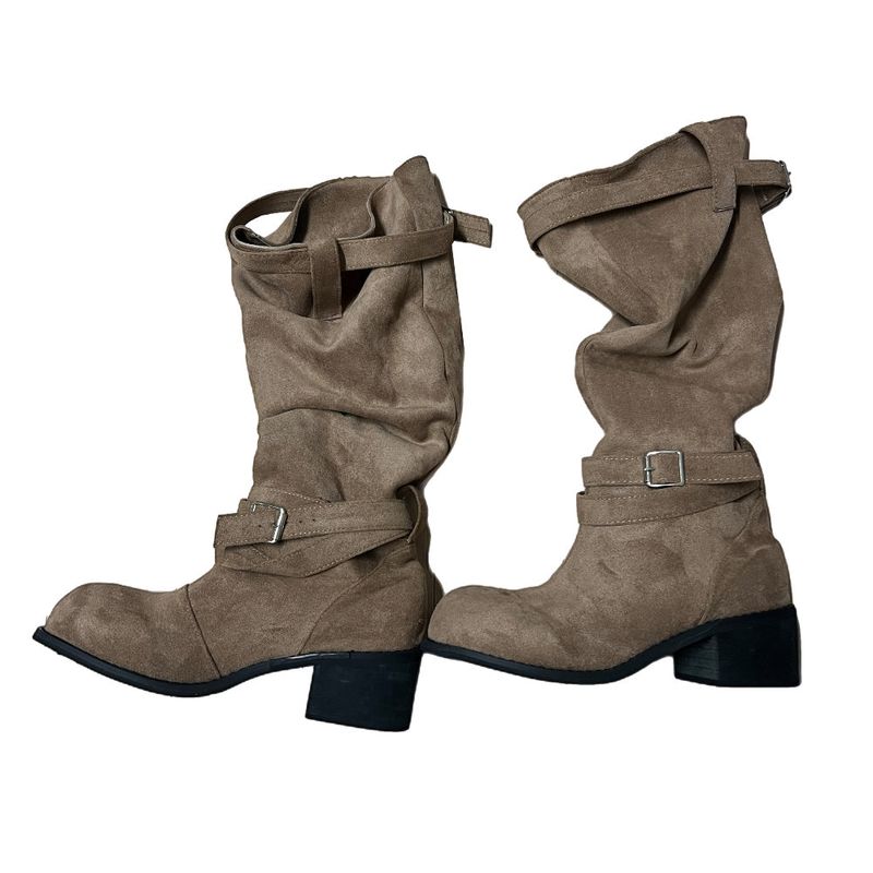 Rustle Buckle Strap Soft Slouch Suede Long Boots