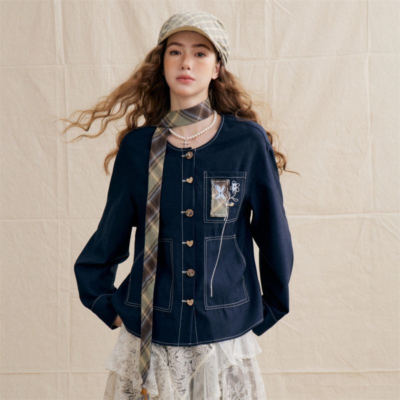 La mode MAQI（ラ モード マキ）の「ブリティッシュチェック スカーフ リネンブラウス（トップス）」
