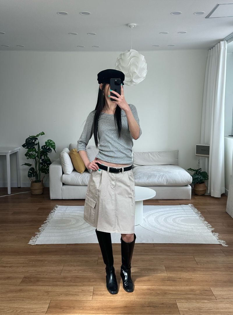 washed cargo midi skirt