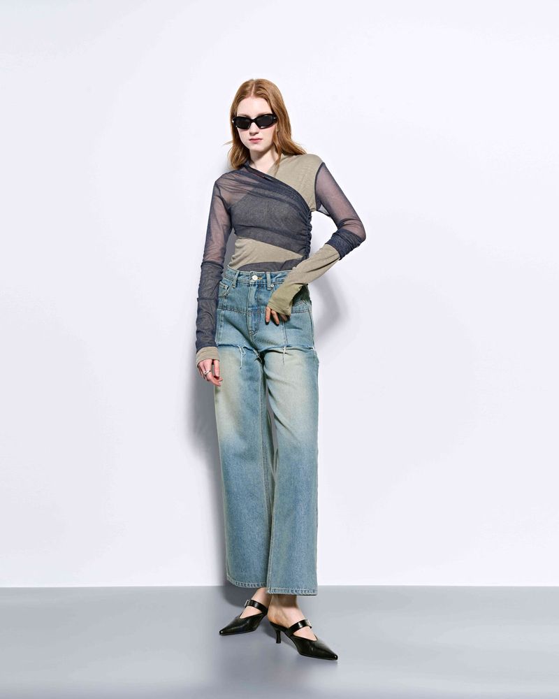 Layered Long Sleeve Top _ Khaki