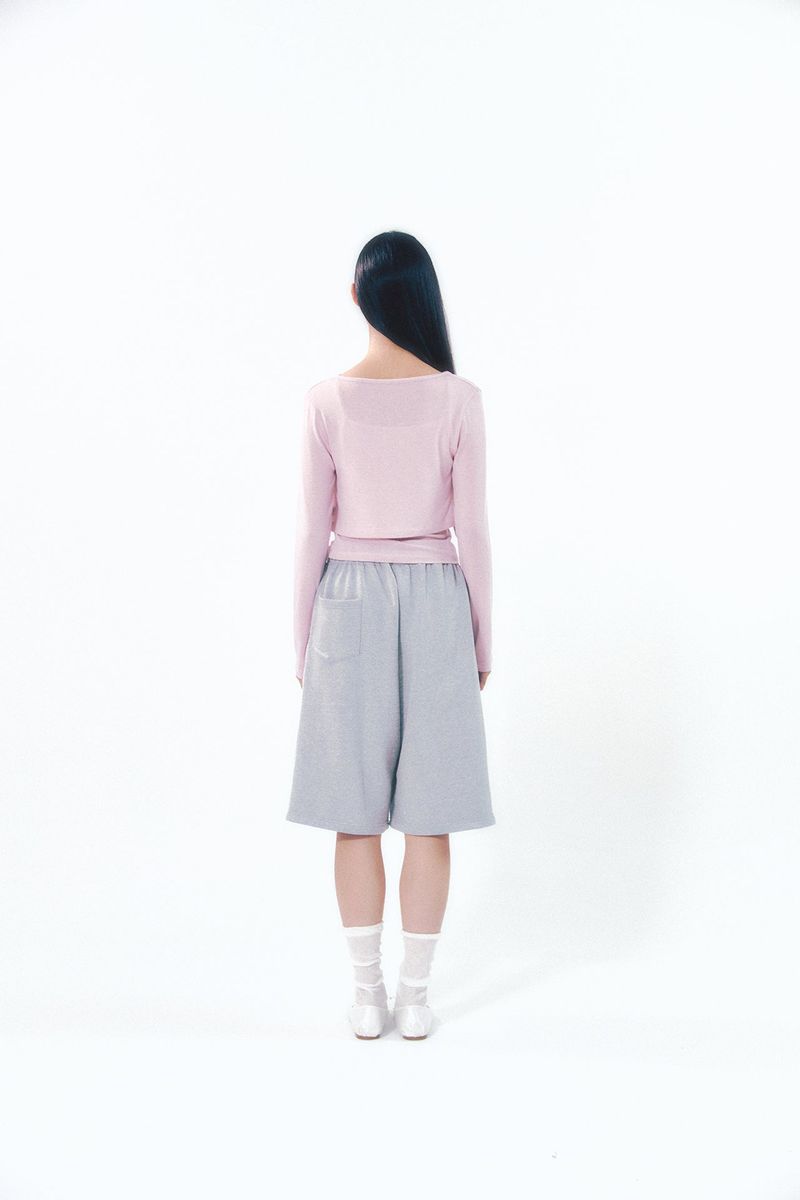 Knit Ribbon Shirring Top Set Pink