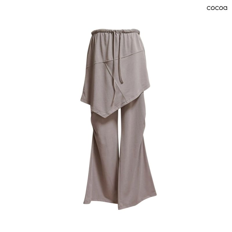 (2color) Diagonal Shirring Bootcut Layered Pants