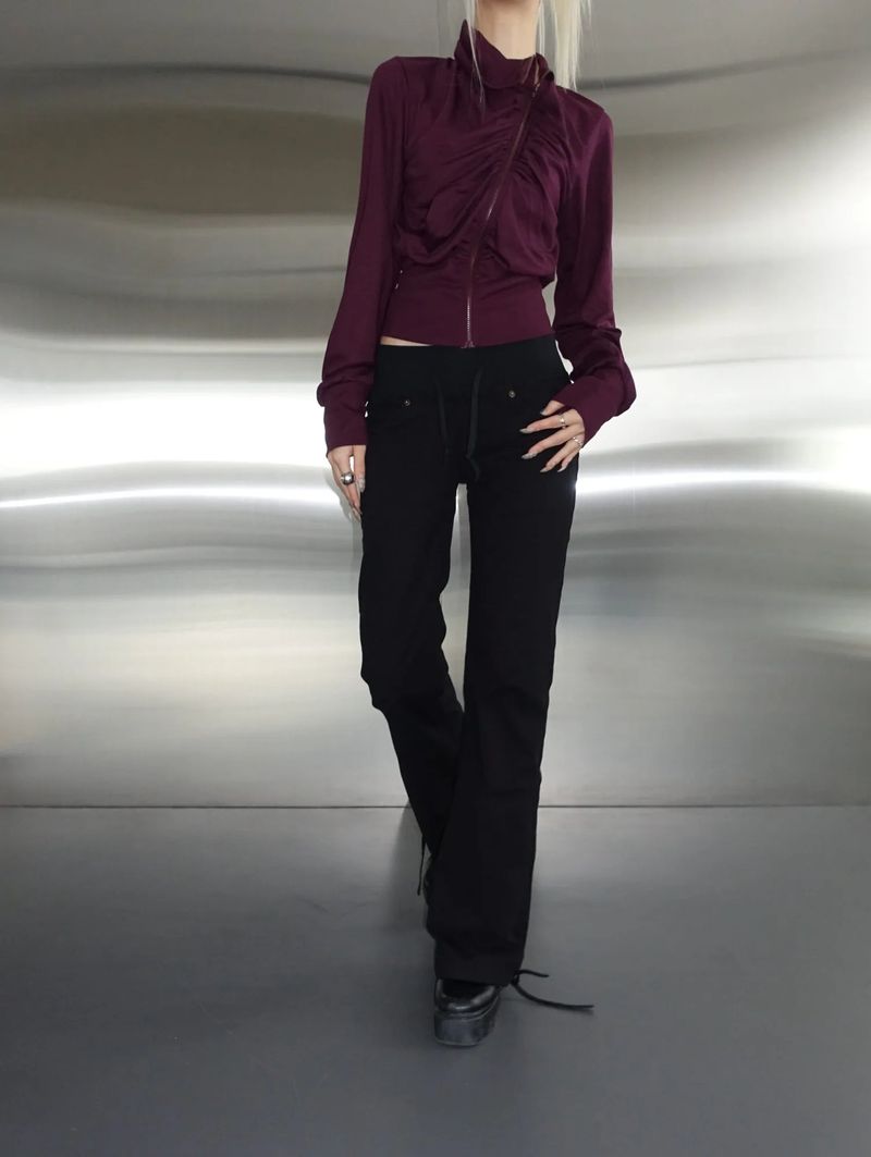 Asymmetric Shirring Zip-Up