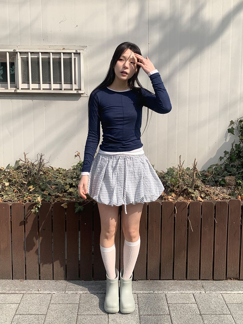 CHECK BALLOON SKIRT (2C)