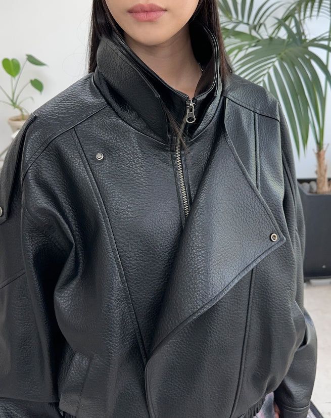 Ferid Double High Neck Leather Jumper