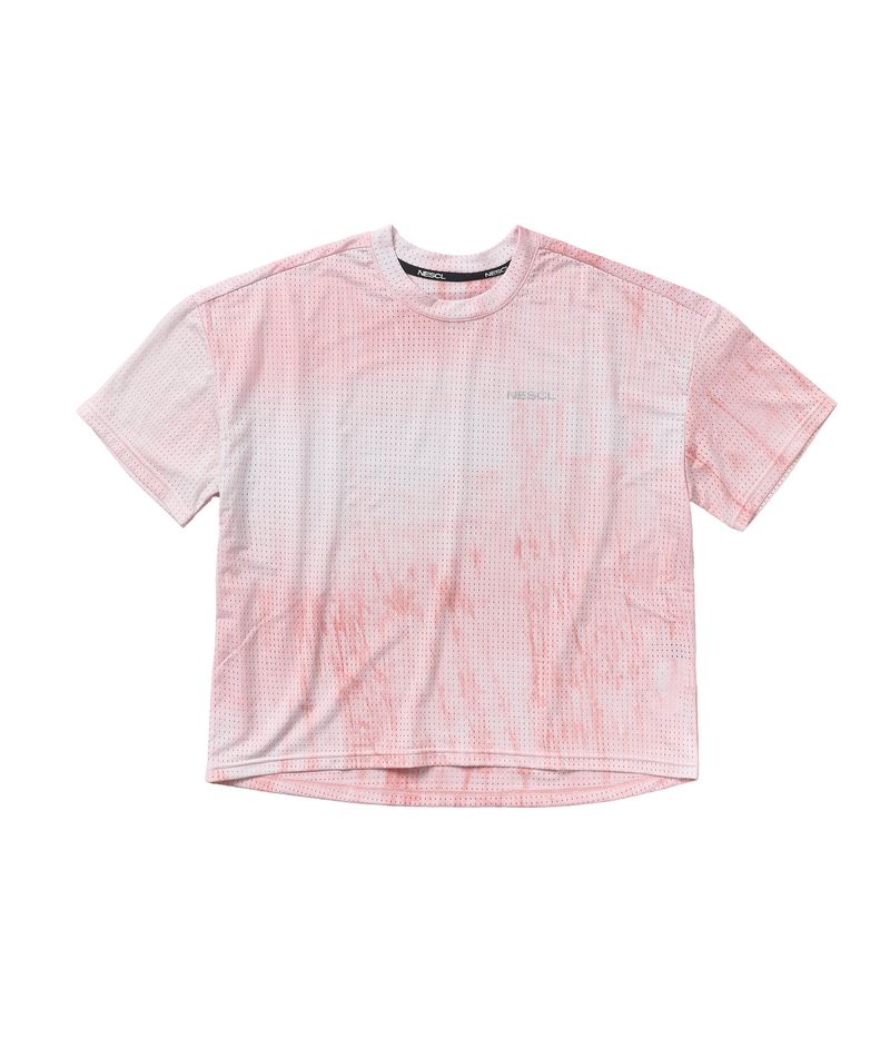 negative split club(ネガティブスプリットクラブ)の「(W) Air Vent Tie-Dye Racing Dot Symbol Crop T-Shirt (Pink)(Tops)」