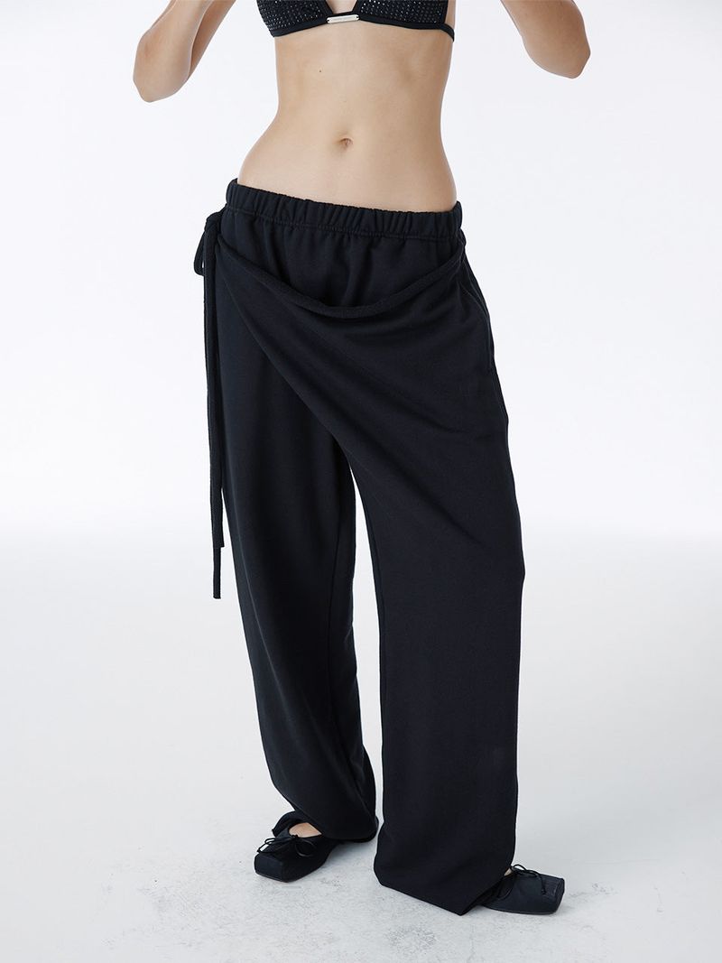 SHIRRING TIE SWEAT PANTS (BLACK)