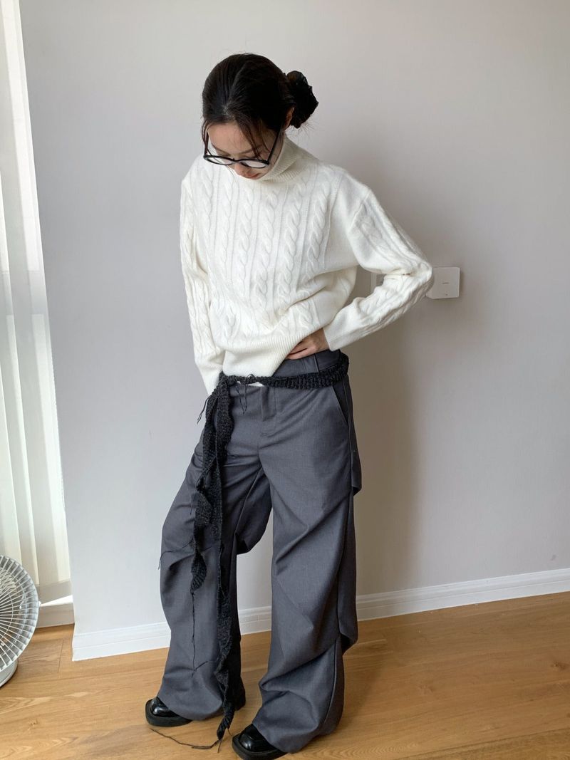 Jacquard Turtleneck Twisted Wool Knitwear