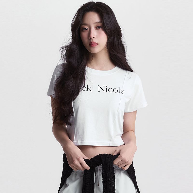 NICOLE PINTUCK CROP TEE_BLACK