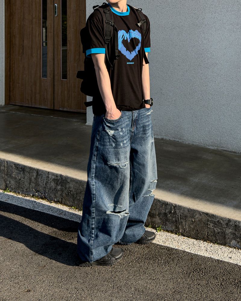 Part Blue Wash Distressed Denim