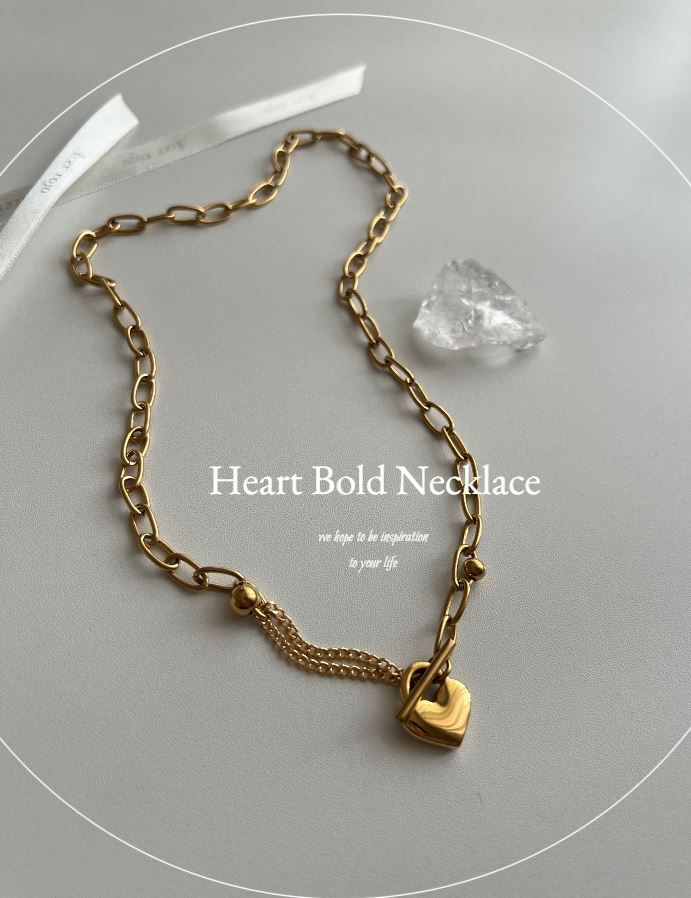 jm Heart Lock Stainless Steel Bold Chain Ball Coin Short Long Necklace