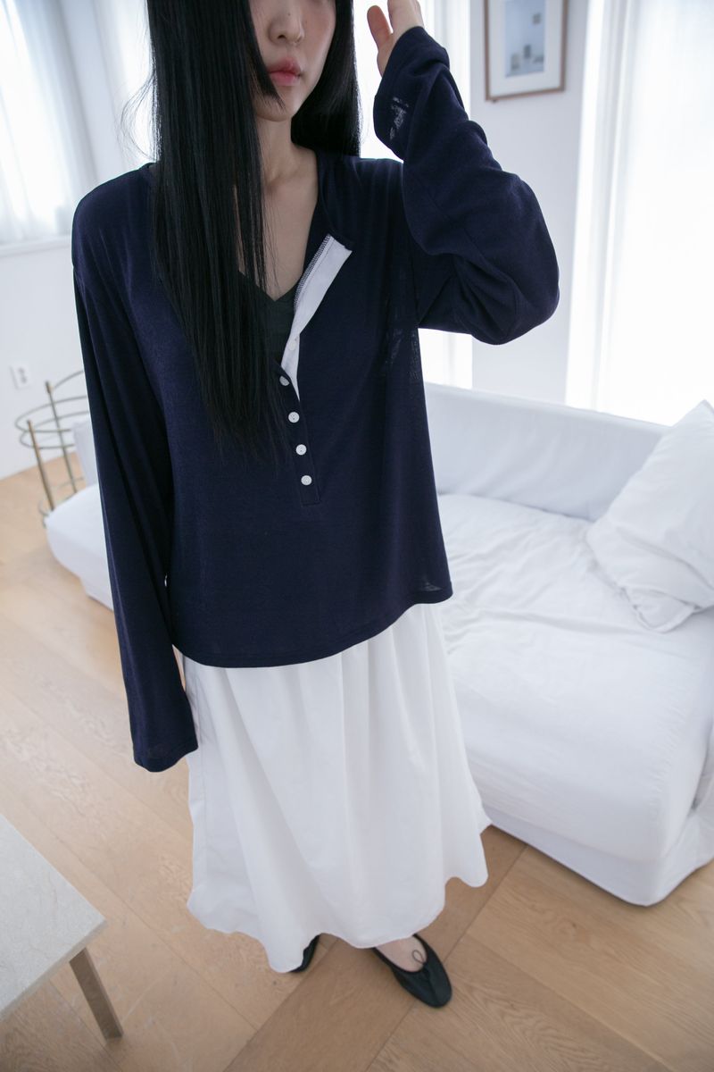button line see-through loose top(4colors)