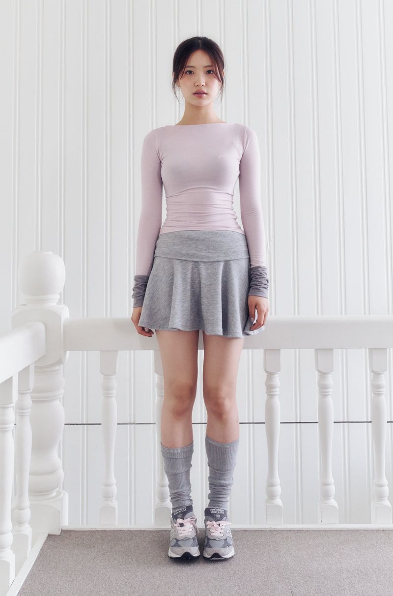 Knit mini flare skirt (GREY)