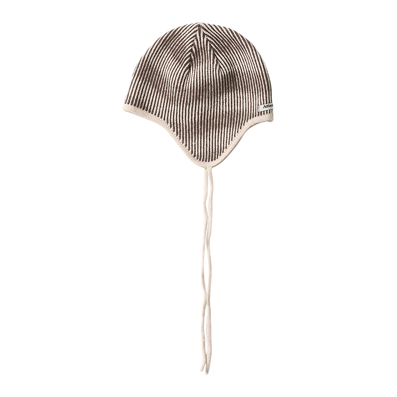 Moire Wave Earflap Beanie (Brown)