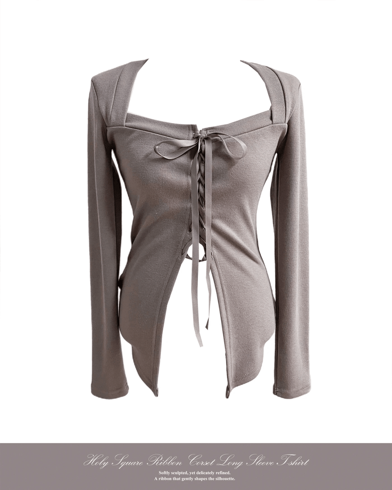 GUSTA（グスタ）の「Holy Square Ribbon Corset Long Sleeve T-shirt（Tops）」