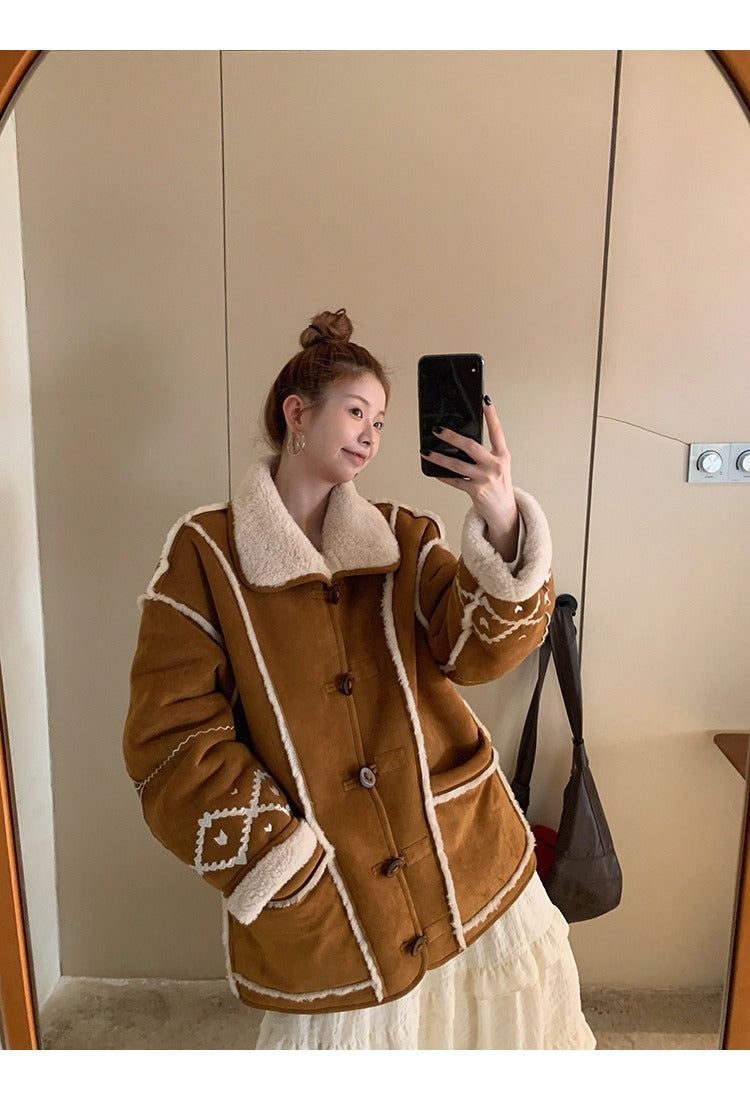 Camel suede oversized fit coat