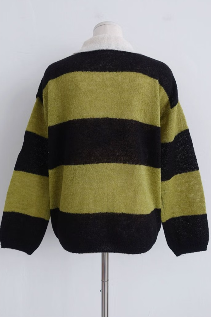 RUGBY STRIPED POLO SWEATER (5COLORS!)