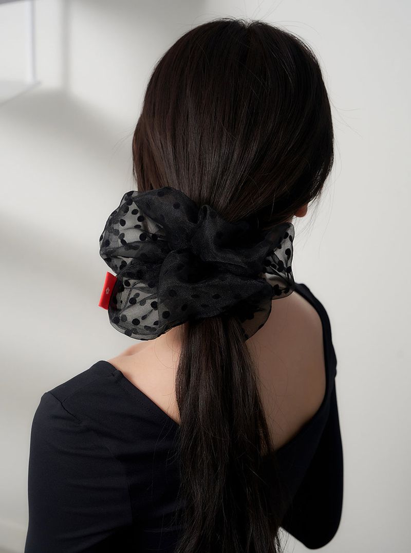 dot organdy hair scrunchie - black