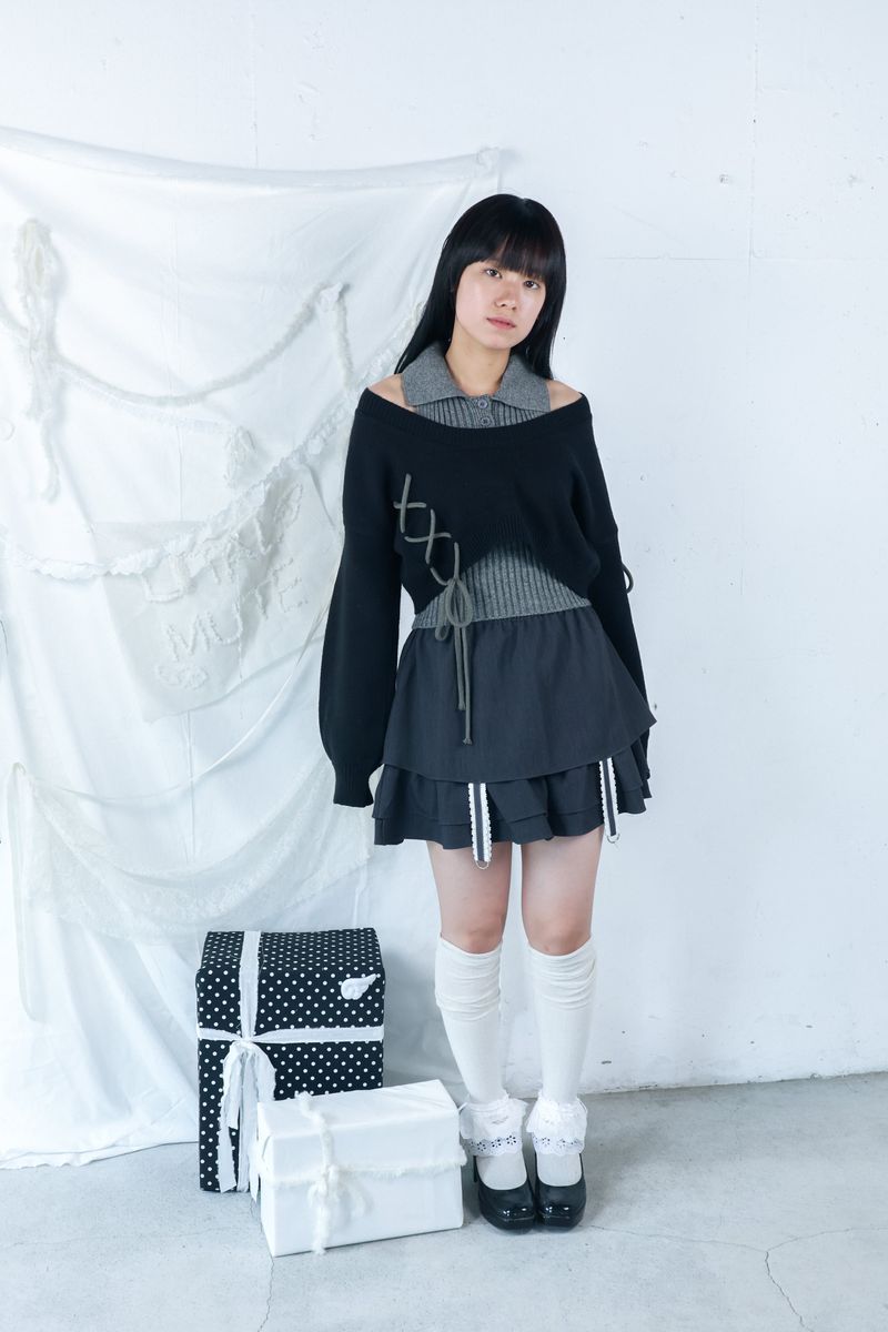 laceup ribbon knitset(black)