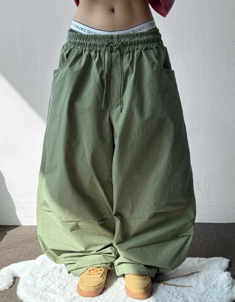 Billion Parachute Balloon Pintuck String Wide Long Pants 3 Colors 