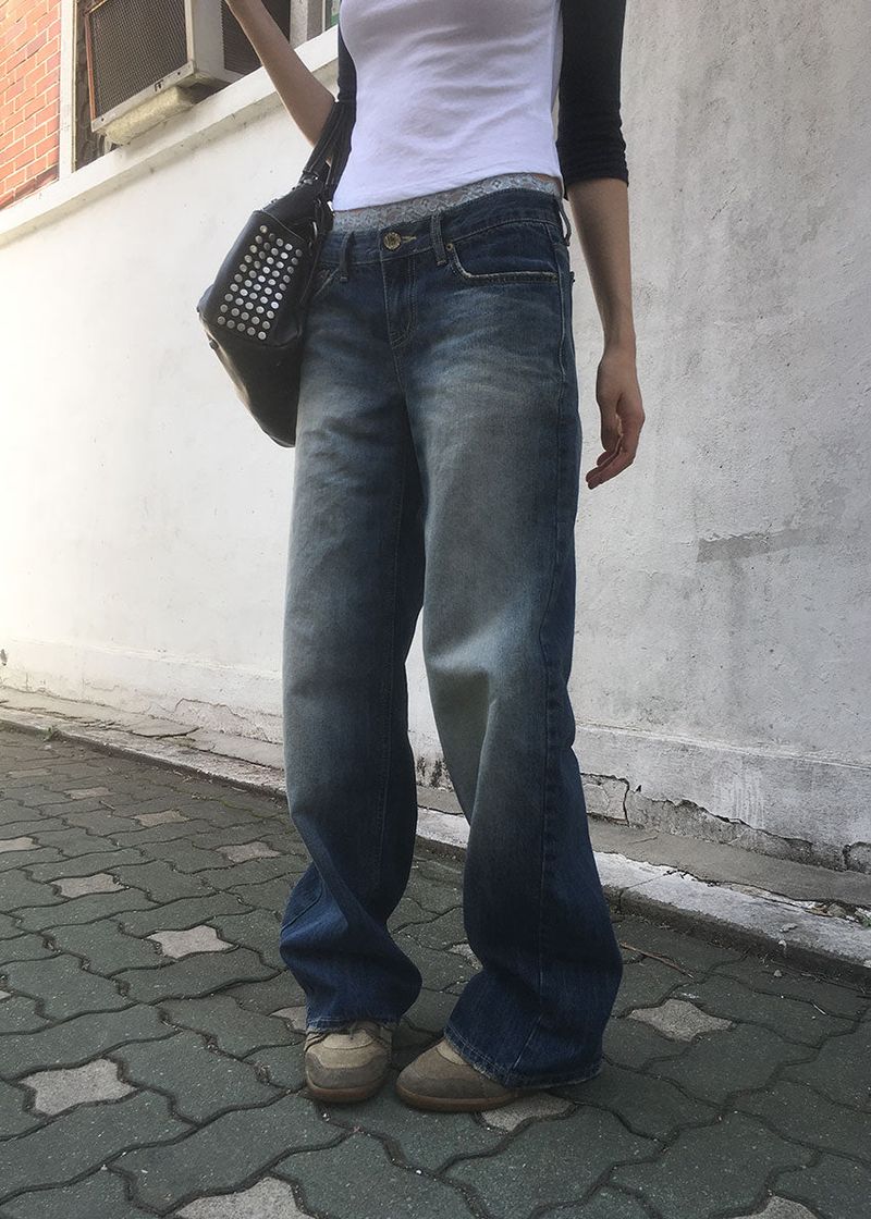 LOW SEMI WIDE DENIM PANTS (S-L)