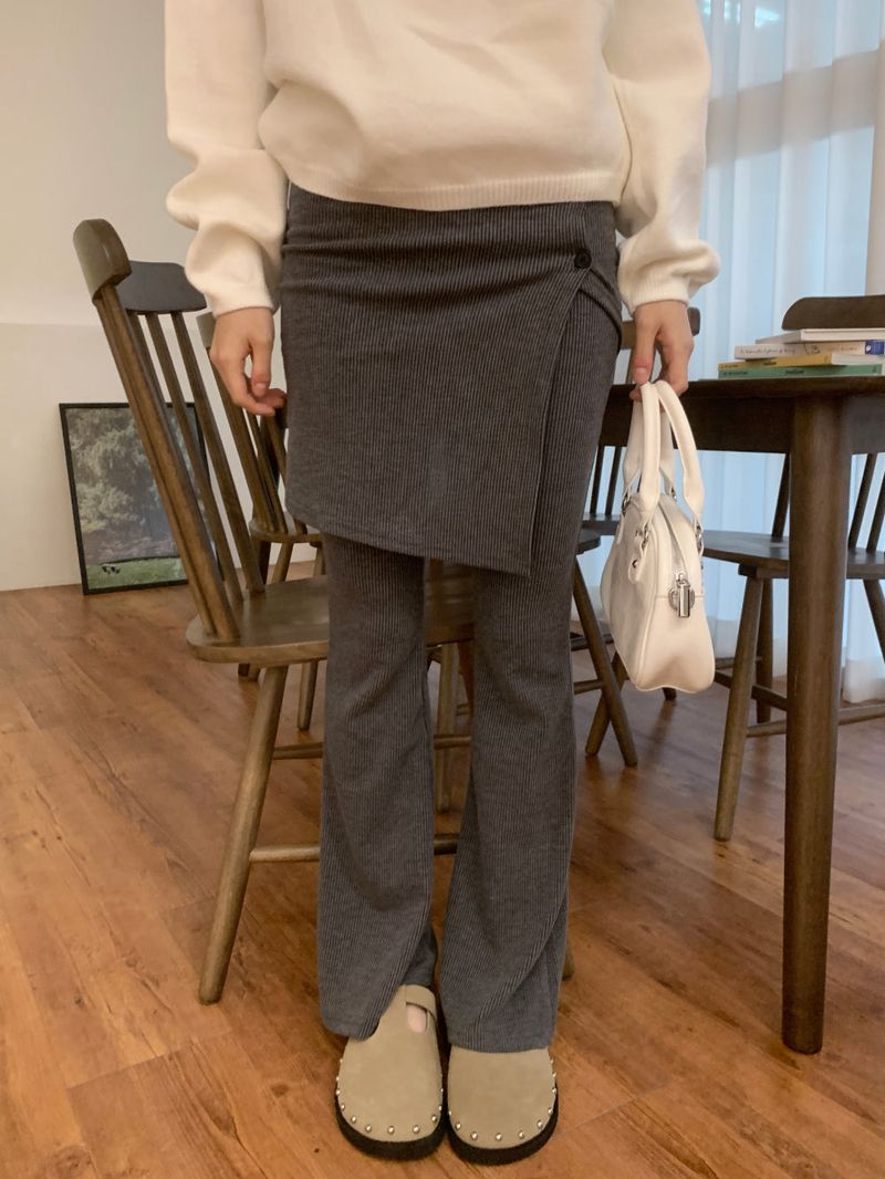 Sway Unbalanced Wrap Button Ribbed Bootcut Pants