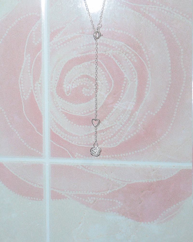 [MADE] lovely rose. long heart chain necklace