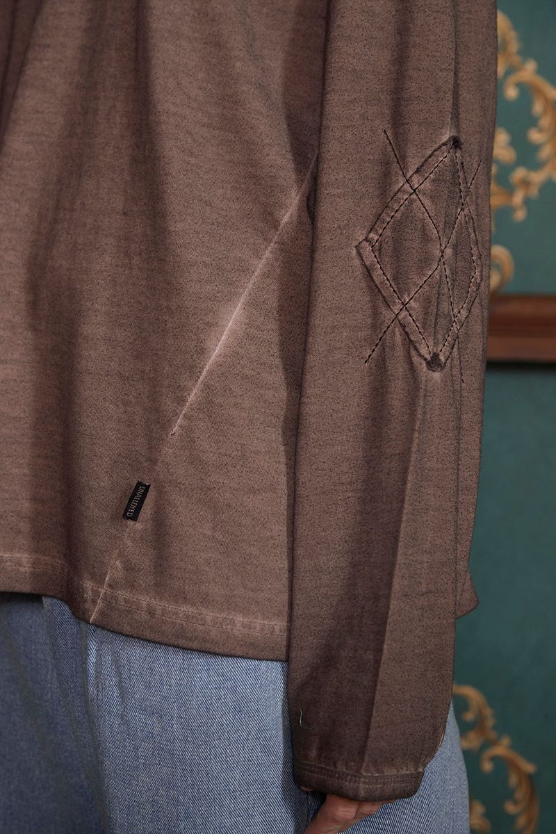 DYED ARGYLE LONG SLEEVE T SHIRT / BROWN