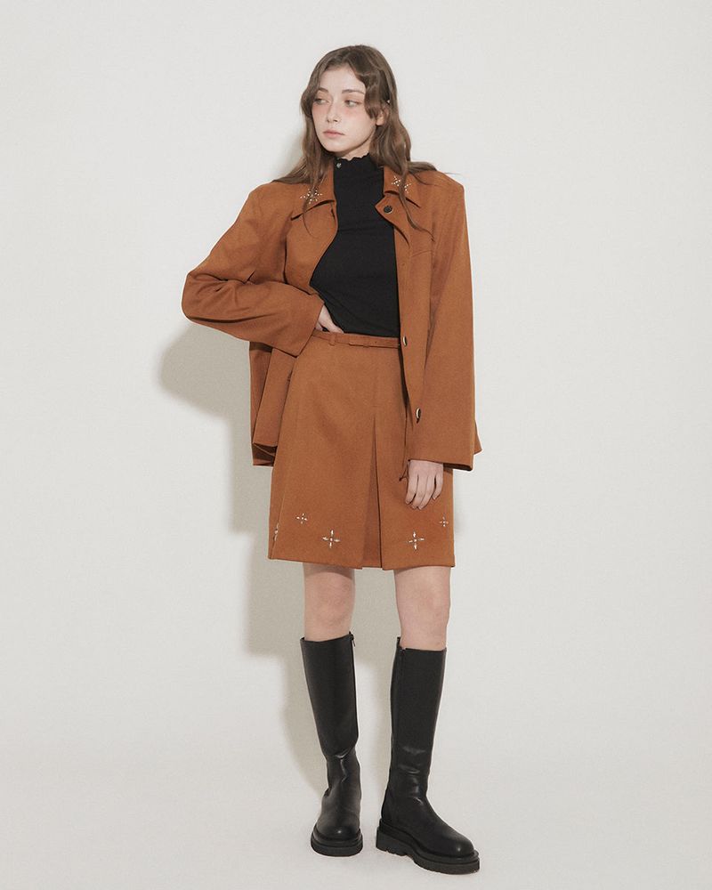 FAUX SUEDE STUDS MINI SKIRT [BROWN]