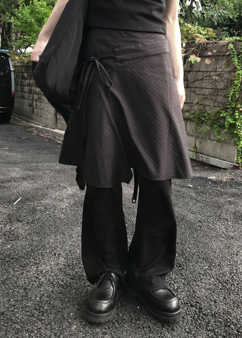  BELTED UNBAL STRIPE SKIRT