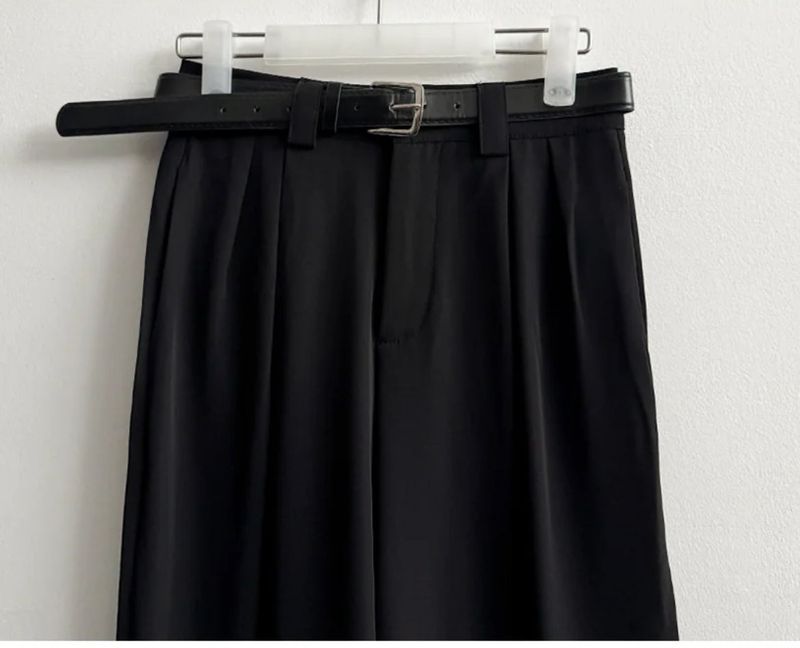 Cree Pin Tuck Wide Slacks Pants + Belt Set