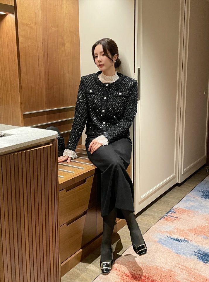 Nemu Spangle Pearl Knit Jacket Cardigan
