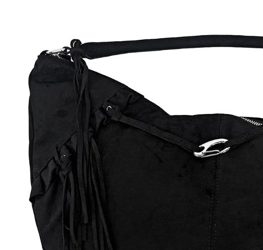 Suede Buckle Fringe Shoulder Bag