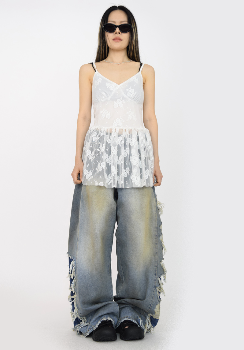 side dirty wide denim pants