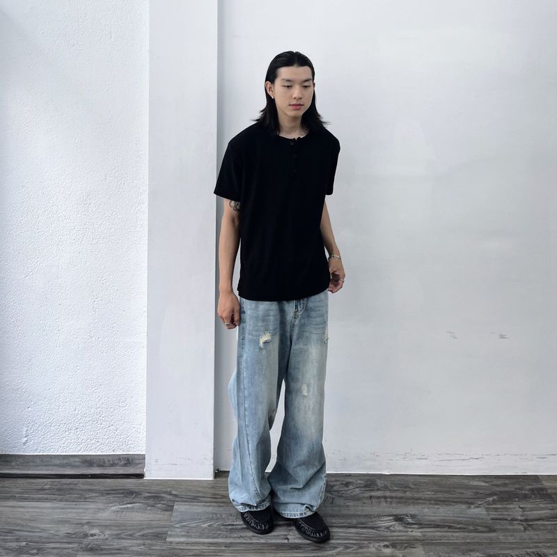 Light Wash Distressed Denim Pants