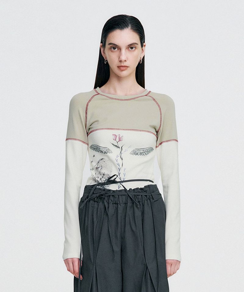 KIMZISU(キムジス)の「Vintage Owl Graphic Raglan T-shirt _ IVORY(Tops)」