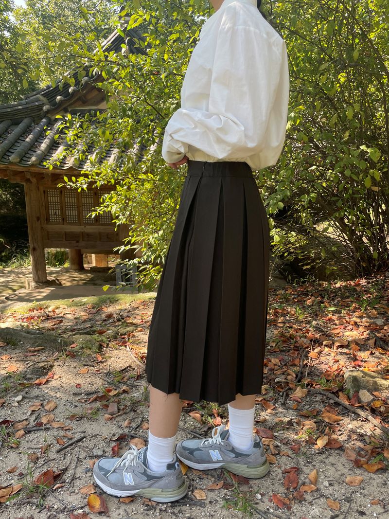 Fringe cut-out midi pleats skirt 