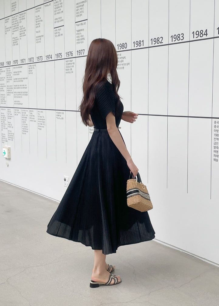 Karon Zipper Collar Pleated Maxi One Piece