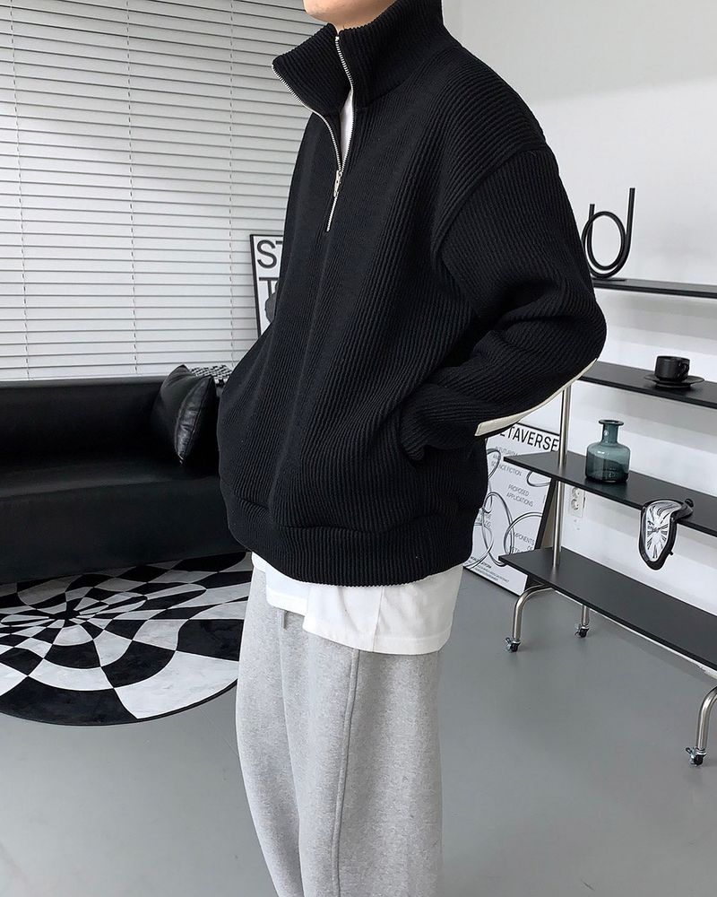 MT leather patch semi zip-up (3 colors)