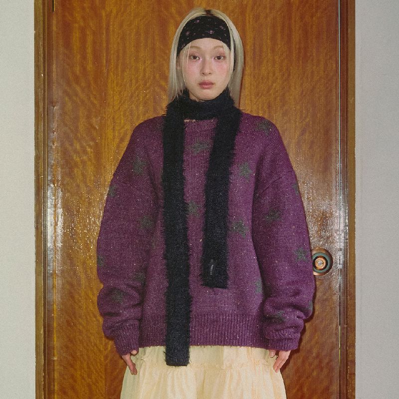 KOOKEESEE(クキシ)の「Two way Star Jacquard Knit (deep purple/charcoal)(Tops)」