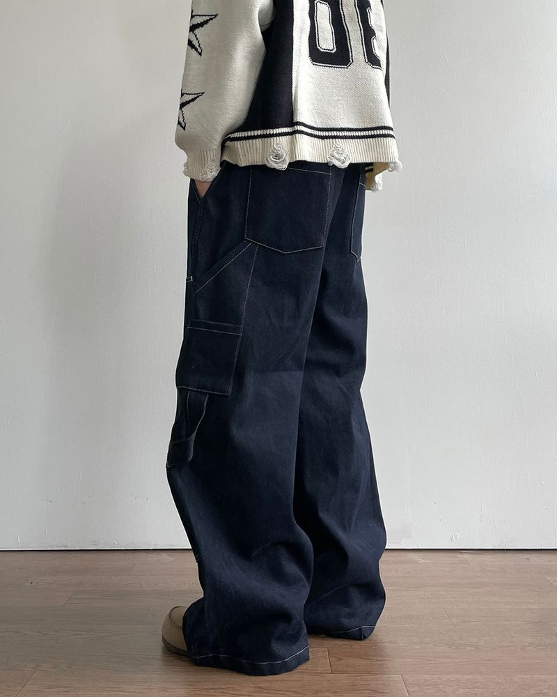 Road napping denim pants