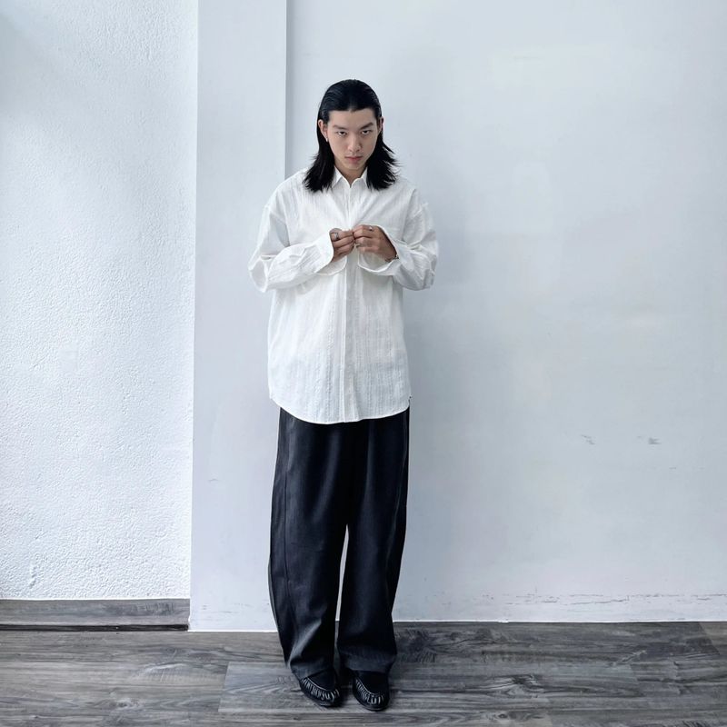 Curved Drawstring Linen Trousers