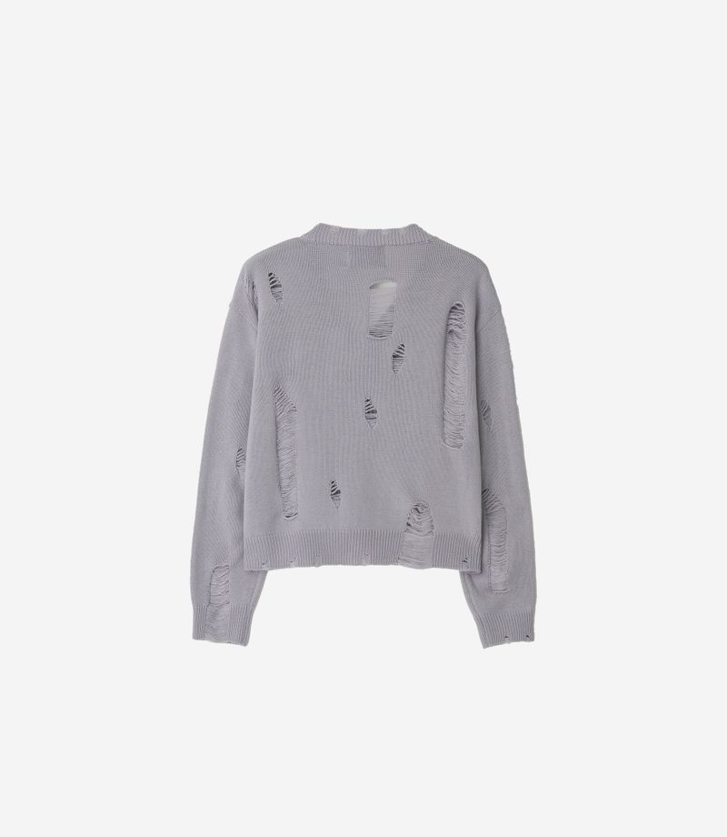 Bloom emblem demage Knit Cardigan