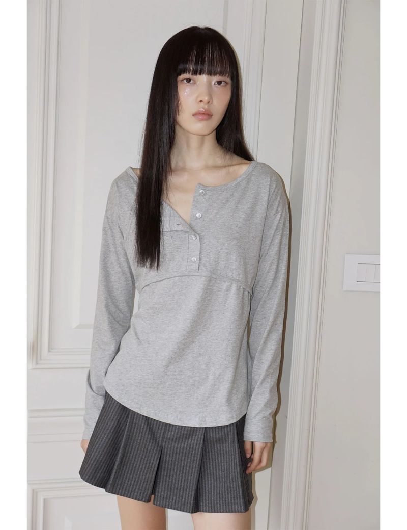 PLACKET RIBBED T-SHIRT(GREY)