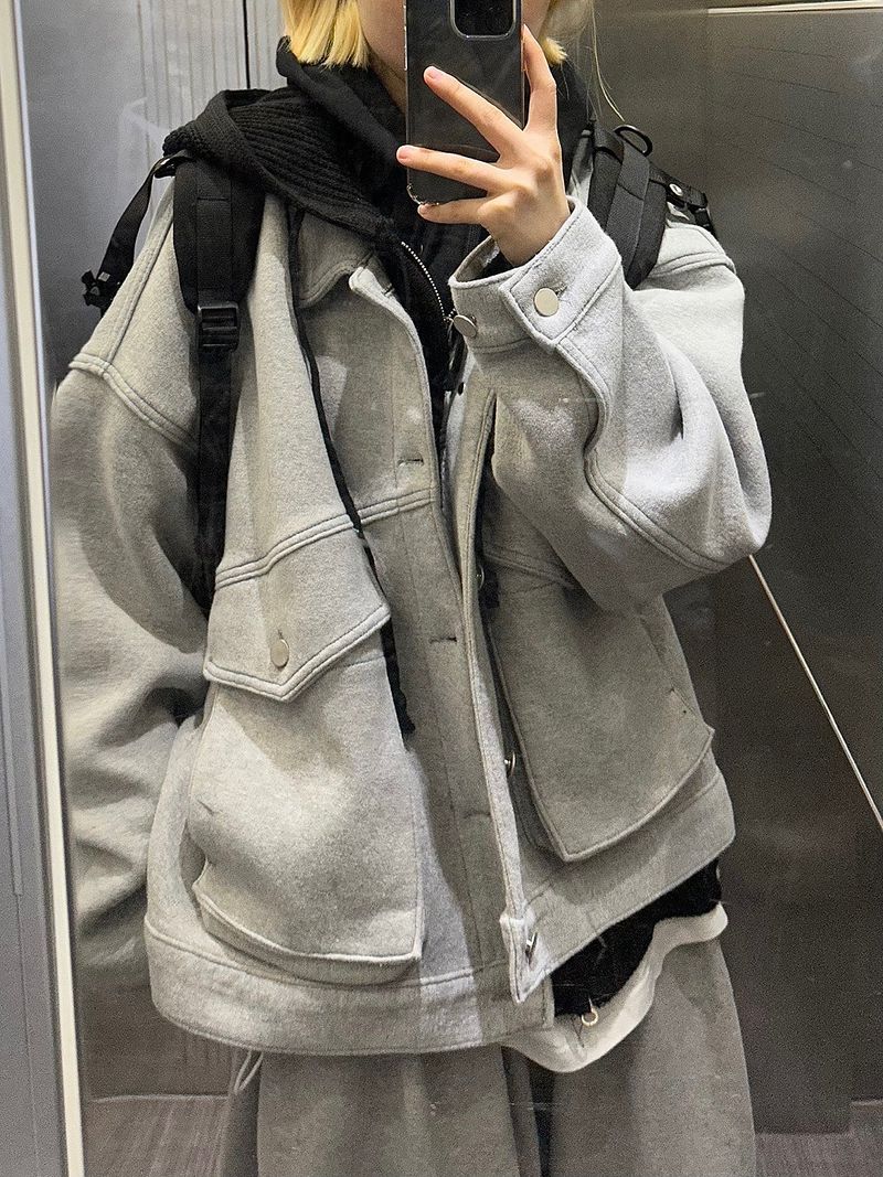 Warm hooded knit zip-up