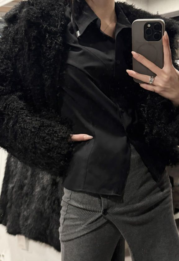 Chocolate Hairy Fur Jacket