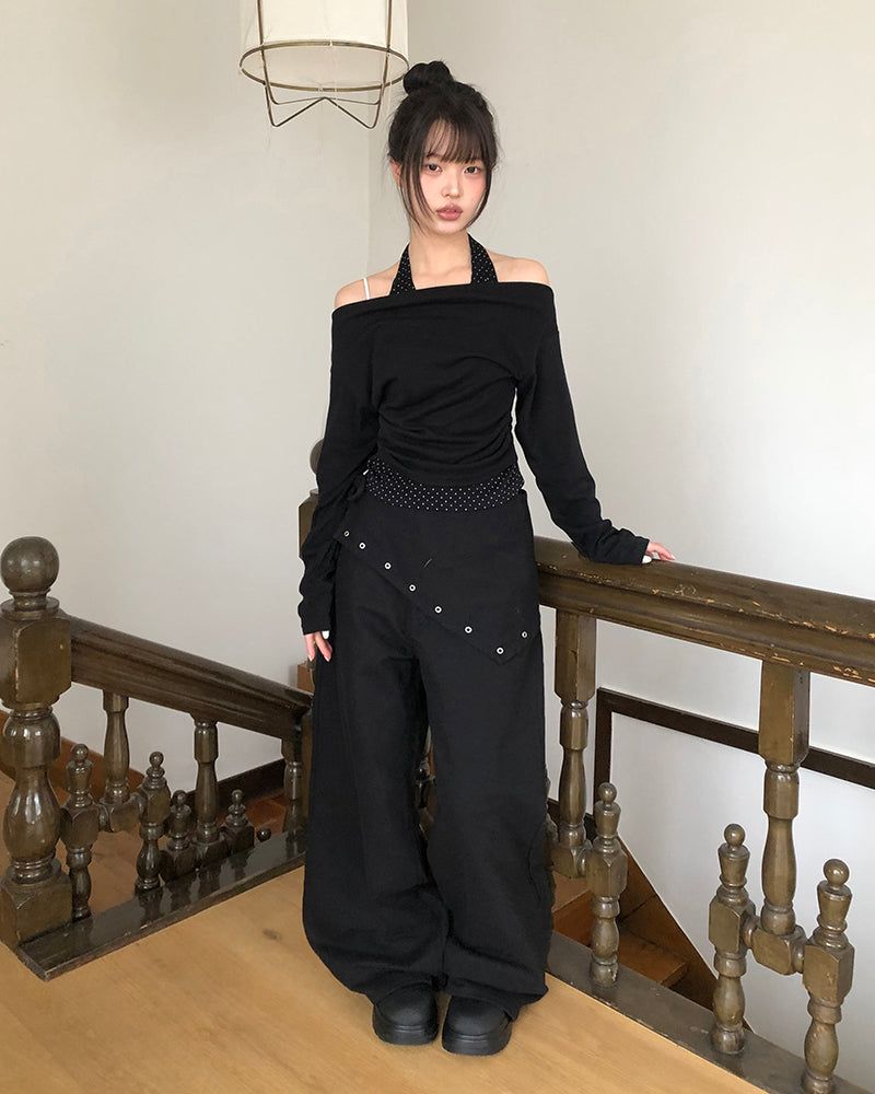 Maon Eyelet Scarf-Layered Cotton Pants