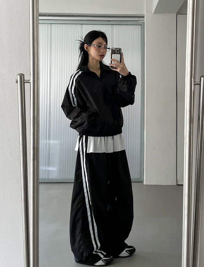 Tudi Diagonal Track Nylon Wind Jumper